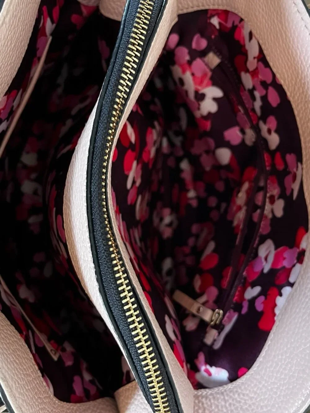 Kate Spade New York Lane Anika Blush/Black Pebbled Leather Shoulder Bag W/Wallet